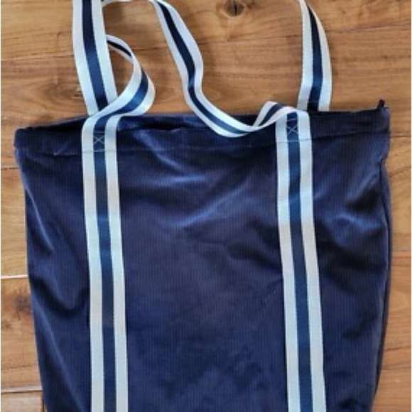 Victoria secret velvet Blue Tote Bag with Striped Handles - Picture 2 of 3